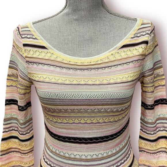 Vintage MISSONI Pastel Lace Knit Sweater Top Pink Yellow and Mint - Picture 2 of 11